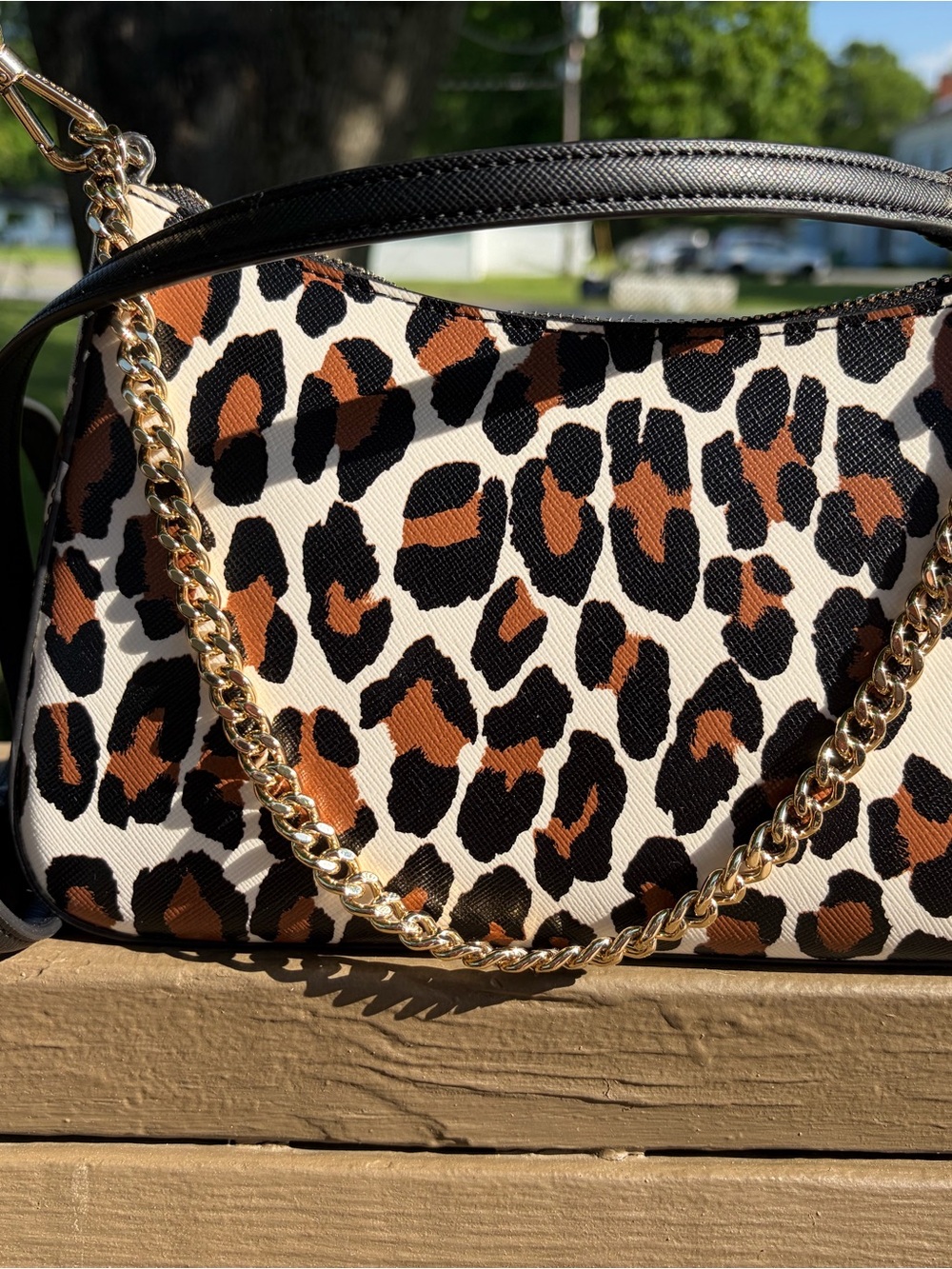 kate spade Leopard-Print Shoulder Bag with Gold Chain - Picture 2 of 8